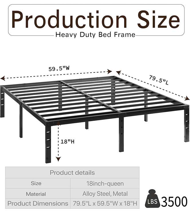 Amazon: Marco base de cama Queen resistente, espacio de almacenamiento debajo de la cama, carga 3500LBS