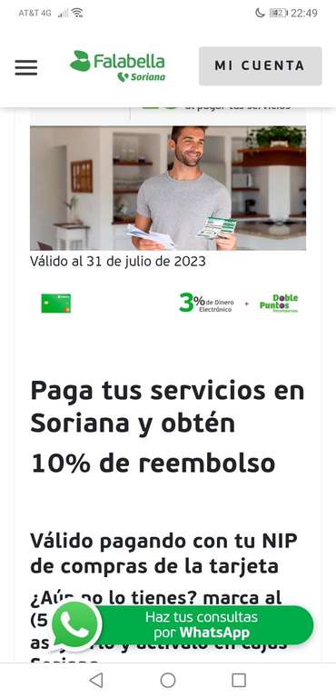 Falabella Soriana: Paga luz en tiendas Soriana con falabella y te darán el 10%
