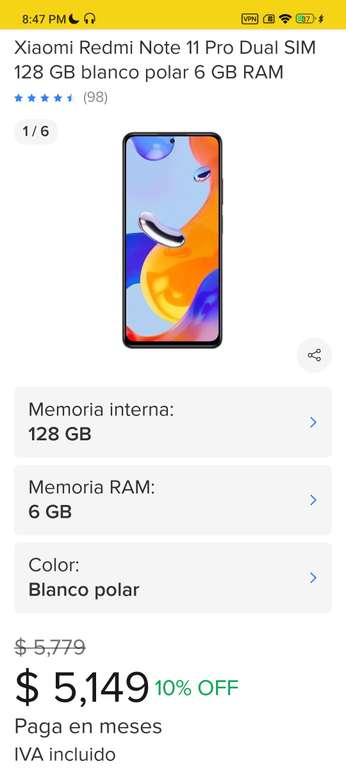 Mercado Libre: Xiaomi Redmi Note 11 Pro Dual SIM 128 GB blanco polar 6 GB RAM
