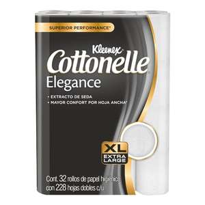 Amazon: Kleenex Cottonelle Elegance XL, Papel Higiénico Extra Largo, 32 Rollos Con 228 Hojas Dobles C/U