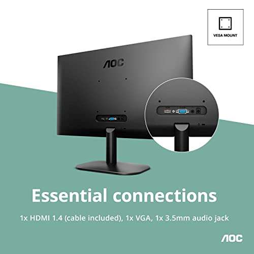 Amazon: AOC 24B2XH Monitor LED IPS de 23.8", Resolución 1920x1080, Brillo 250CD/M2, Soporte VESA, Conexión HDMI/VGA, Negro Mate