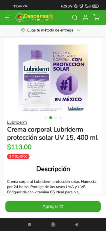 Bodega Aurrera: Crema Lubriderm Fps15 400ml 2 x $140