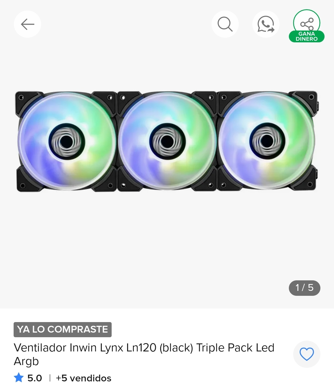 Mercado Libre: Ventiladores Inwin Lynx Ln120 (black) Triple Pack Led Argb