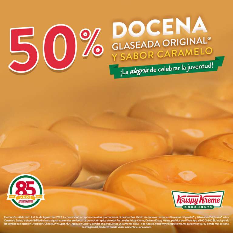 Krispy Kreme: 50% en Docena de Donas Glaseada Original y Sabor Caramelo