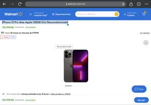 Walmart: iPhone 13 Pro Max Apple 128GB Gris Reacondicionado (BBVA 12 y 20 MSI)