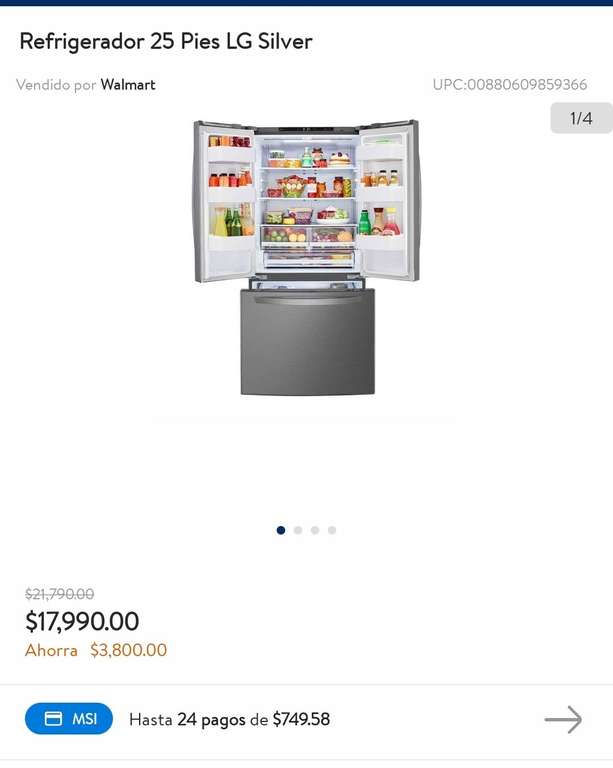 Walmart: Refrigerador LG 25pies