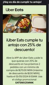 Uber Eats cumple tu antojo con 25% de descuento