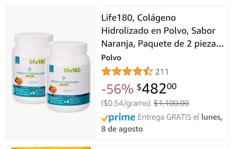 Amazon: Colageno life 180, 2 por $482