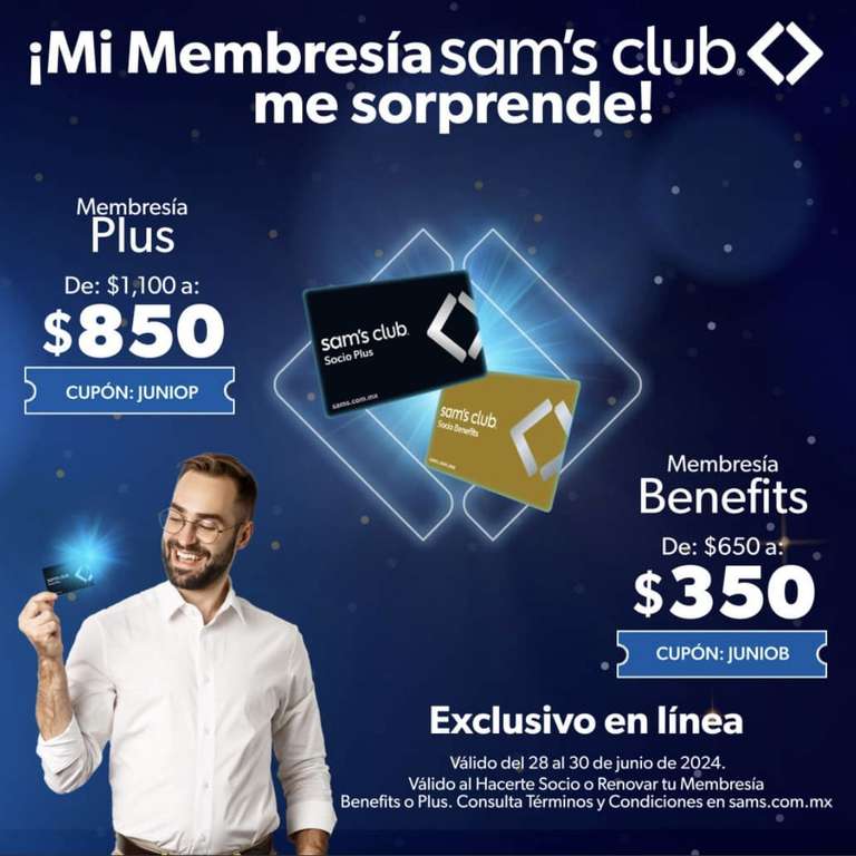 Sam's Club - Adquiere/renueva membresia - $350 Benefitis $850 Plus