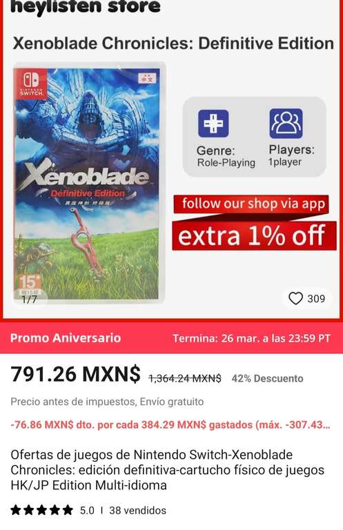 AliExpress: Xenoblade Chronicles Definitive Edition para Nintendo Switch