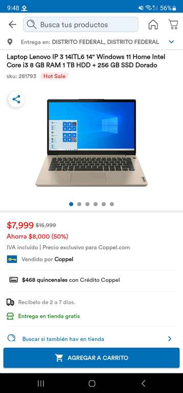 Coppel: Laptop lenovo ip3 dorada i3 1tb