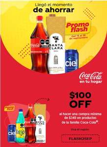 $100.00 pesos menos al hacer una compra mínima de $349 en productos de la familia Coca-Cola
