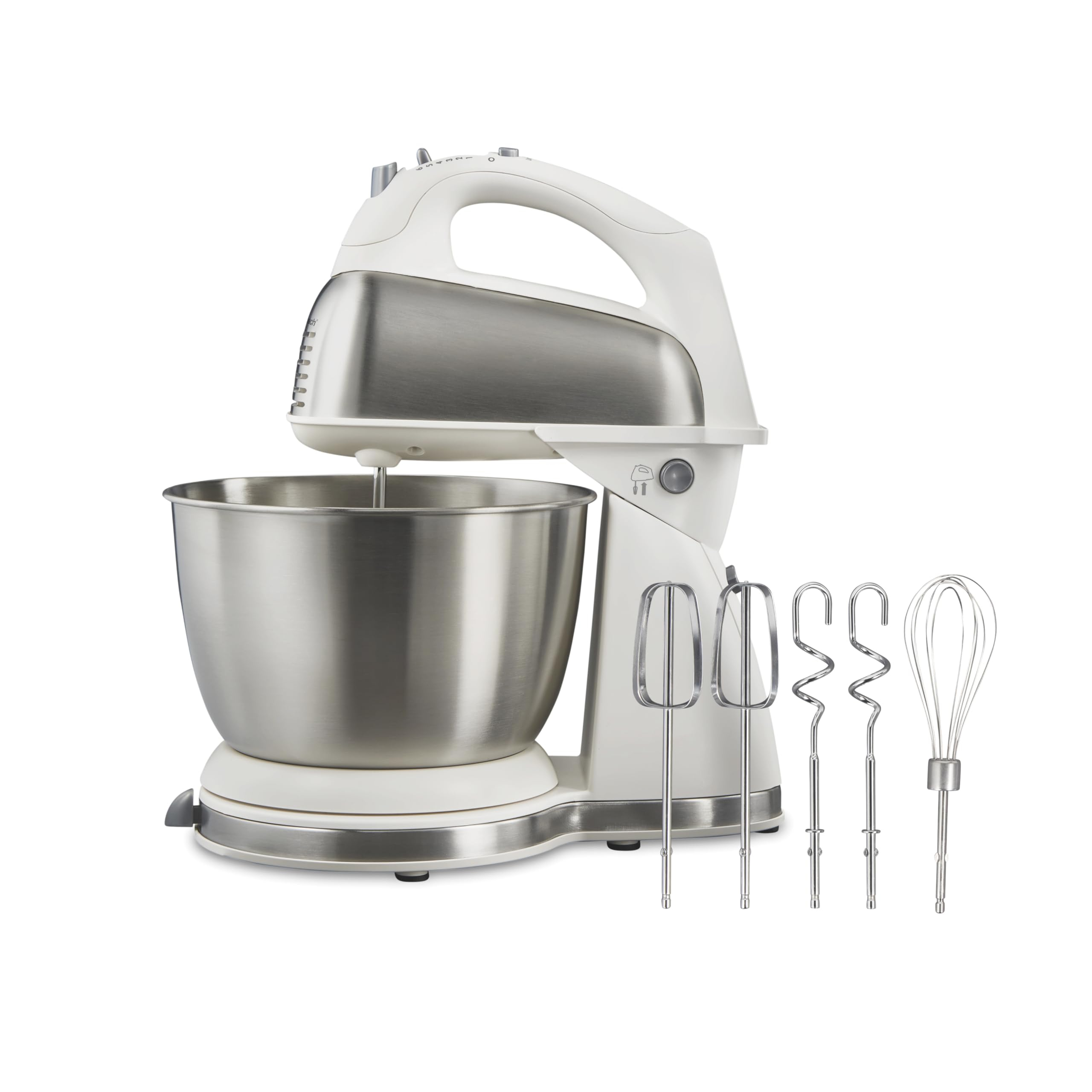 Amazon: Batidora de Pedestal y Manual Clásica, Hamilton Beach, 6 Velocidades, Tazón Acero Inoxidable, Blanca (64655)