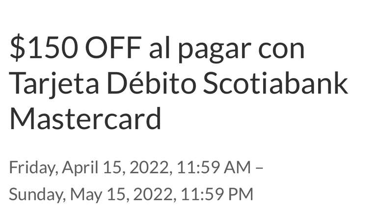 Rappi: $150 OFF al pagar con Tarjeta Débito Scotiabank Mastercard