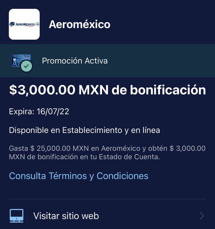 American Express - Aeroméxico Gasta +$25,000 y te bonifican $3,000