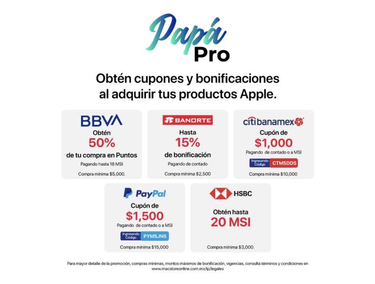 MacStore: Promociones bancarias | Hasta 15% de bonif pagando con Banorte | Cupón de $1000 pagando de contado con Citibanamex y más