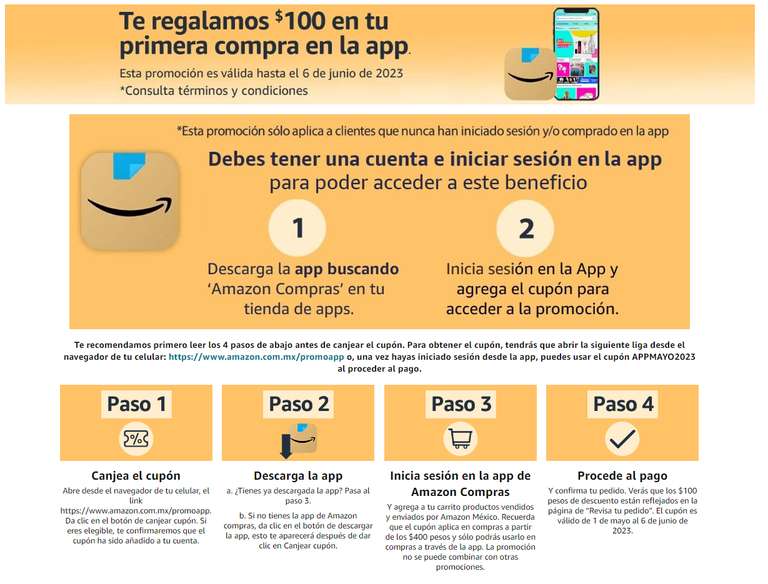 Hot Sale 2023 en Amazon México: Regalo de $100 pesos en primera compra de mínimo $400 en la app