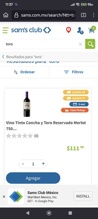 Sam's Club: 4 vino tinto concha y toro 4x$254
