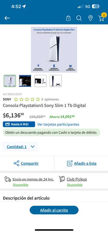 Sam's Club: Consola PlayStation5 SONY Slim 1 TB Digital
