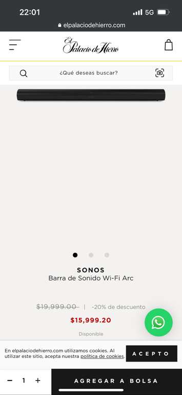 El Palacio de Hierro: Barra de Sonido Sonos arc pagando con AMEX más regalo.
