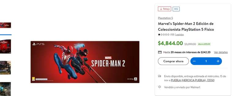 Walmart: Marvel's Spider-Man 2 Edición de Coleccionista Playstation 5 18 meses sin intereses con BBVA u otras tarjetas participantes