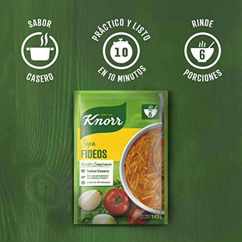 Amazon: Fideos KNORR sabor Pollo y Tomate 143 g Rinde 6 porciones | Planea y Ahorra, envío gratis con Prime