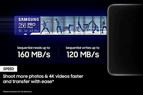 Amazon: SAMSUNG Pro Plus + Reader 256GB microSDXC hasta 160MB/s UHS-I, U3, A2, V30, Full HD y 4K UHD