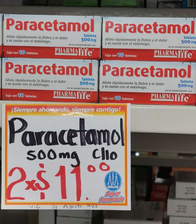Farmacias Guadalajara: Paracetamol 500mg con 10 tabs