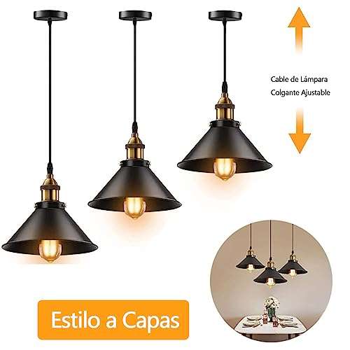 Amazon: Lámpara Colgante de Techo de 3 Piezas，Luz Colgante Industrial E26, E27 Base (Sin Bombilla)