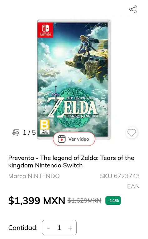 Sanborns: Preventa: Zelda Tears of the Kingdom para Switch