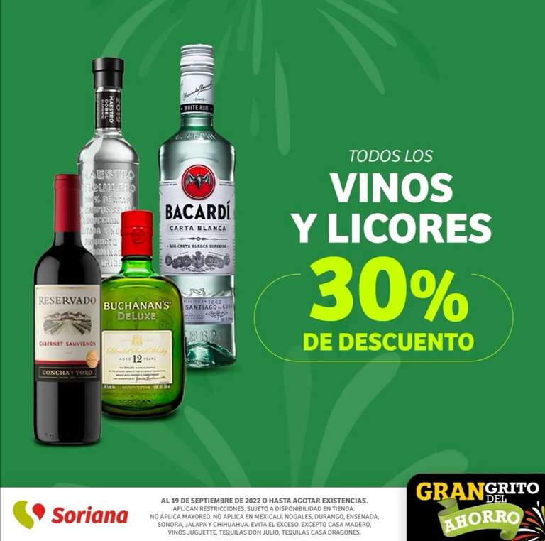 Soriana: 30% de descuento en todos los vinos y licores