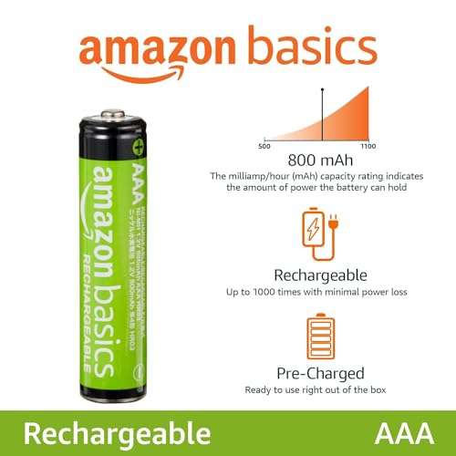 Amazon: Paquete de 8 baterías recargables AAA Performance 800 mAh