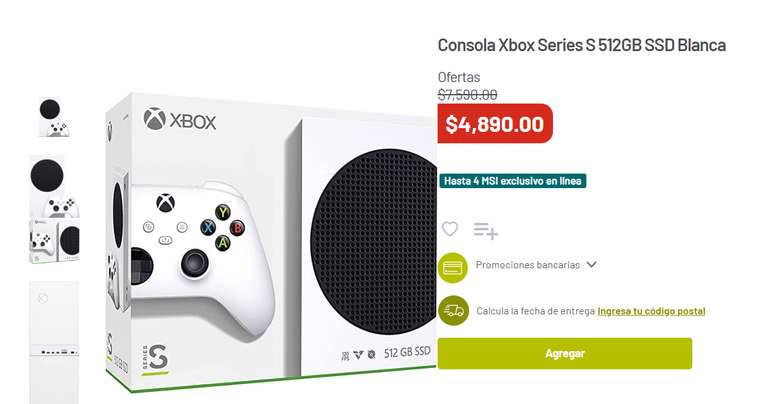 Soriana: Consola Xbox Series S 512GB SSD Blanca