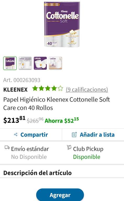 SAM'S CLUB. Papel Higiénico Kleenex Cottonelle Soft Care con 40 Rollos
