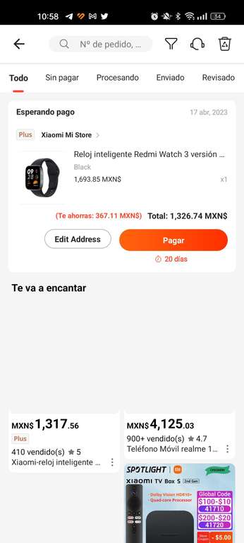 Aliexpress: Reloj inteligente Redmi Watch 3 versión Global (Mercado pago)