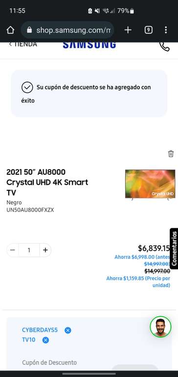 Samsung Store: 2021 50” AU8000 Crystal UHD 4K Smart TV -6839 a 18 meses sin intereses