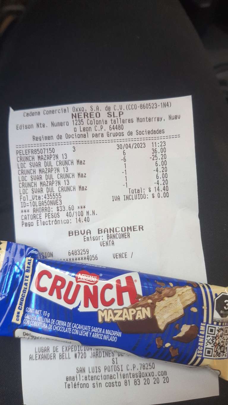 Oxxo: Chocolate Crunch mazapan a $1.8