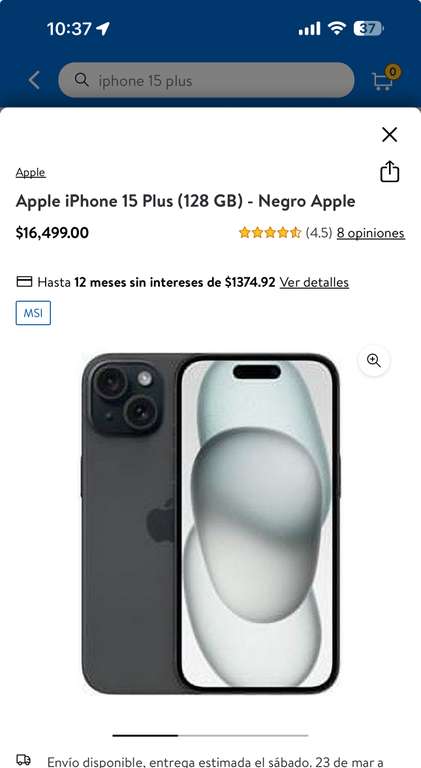 Walmart: Apple iPhone 15 Plus (128 GB) Negro ($14,999 CASHI)