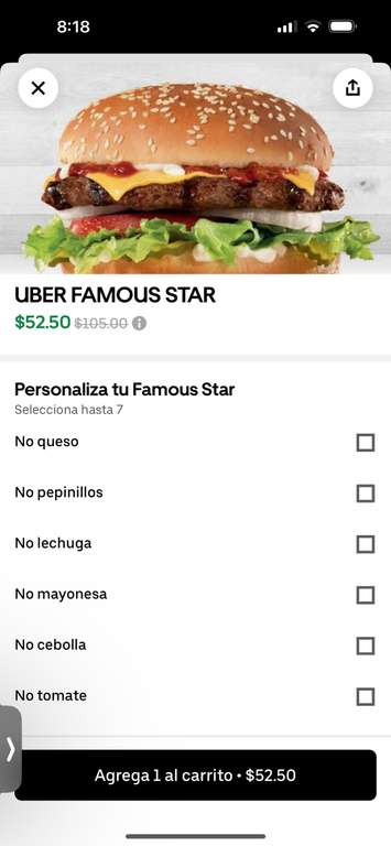 Carl’s junior y Uber eats: Famous Star (sucursal Saltillo Colosio)