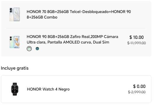 Honor: Celular Honor 70 8GB+256GB + Honor 90 8+256GB + Honor 90 8+256GB + Honor Watch 4 (3 celulares + 1 reloj)