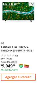 Home Depot Pantalla LG UHD TV AI THINQ 4K 55 55UP7710PSB + HSBC
