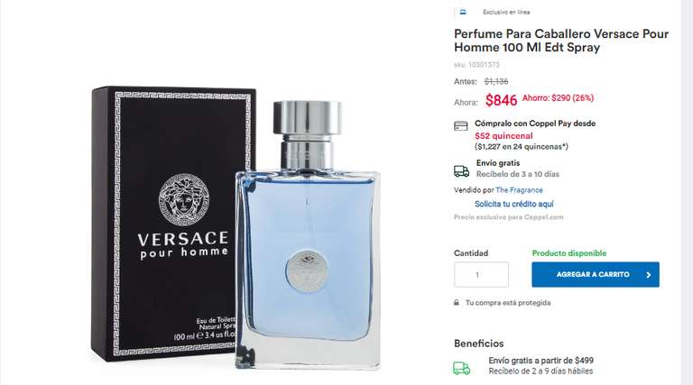 Coppel: Perfume Para Caballero Versace Pour Homme 100 Ml Edt Spray