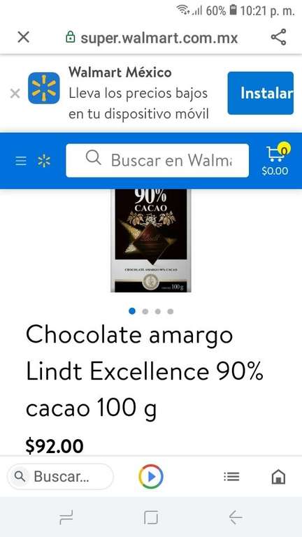 Bodega Aurrerá, chocolate amargo Lindt Ecellence 90% cacao, 100gr