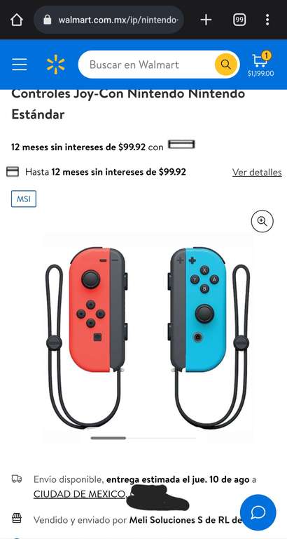 Walmart: Controles Joy-Con Nintendo Nintendo switch
