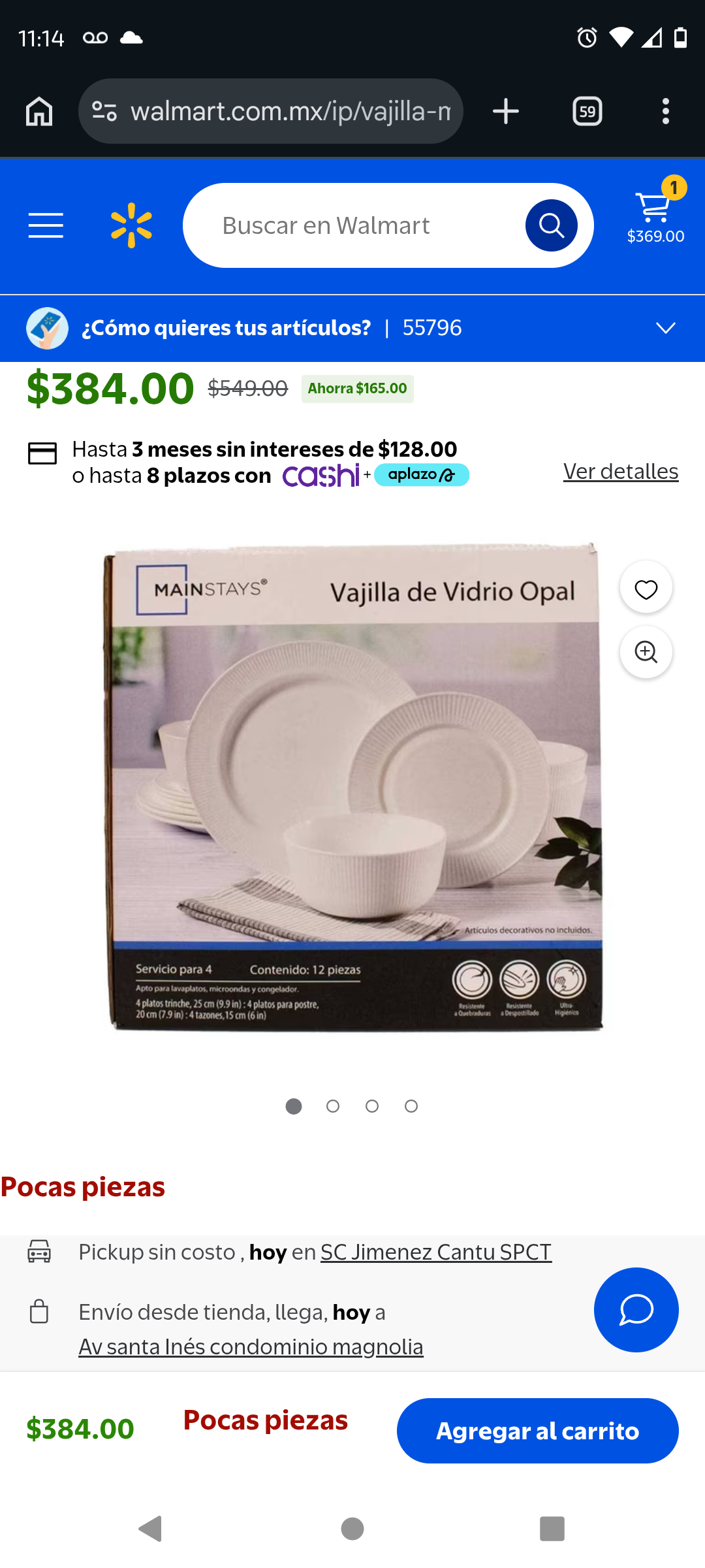 Walmart: Vajilla Mainstays de Vidrio Opal Diseño de Rayas para 4 Personas 12 Piezas Blanco