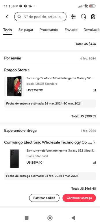 AliExpress: Combo Celular Samsung Galaxy S21 Ultra Reacondicionado + funda de privacidad | Pagando en USD