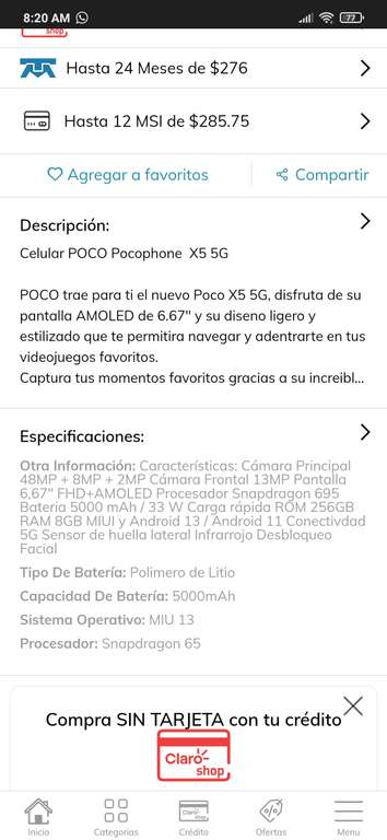 Claro Shop: POCO X5 Pro 5G Black 8GB RAM 256GB ROM