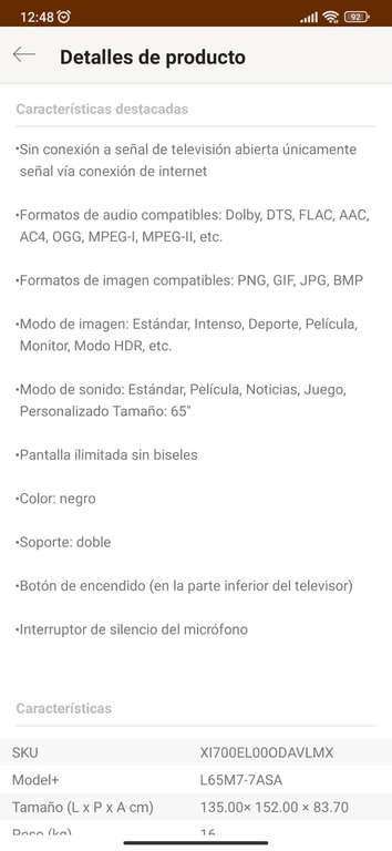 Pantalla 65" Xiaomi MI P1E (L65M7-7ASA) - $10,699.00 (Linio)