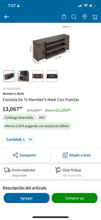 Sams club: Consola de TV Member's Mark con Puertas