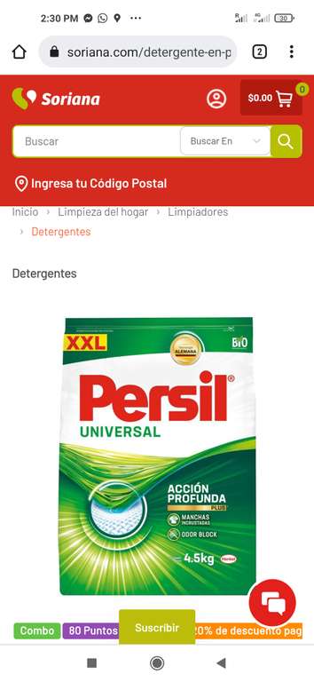 Soriana: 2 Detergentes persil 4.5 kg ($69 c/u)